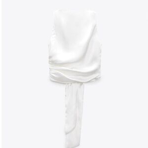 Zara White Satin Sleeveless Open Back Top